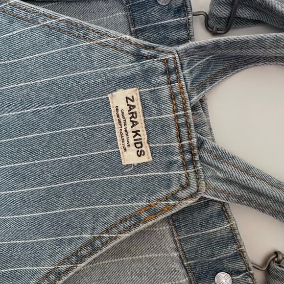Zara Blue Stripe Denim Pinafore Dress - Size 10 - Picture 6 of 6